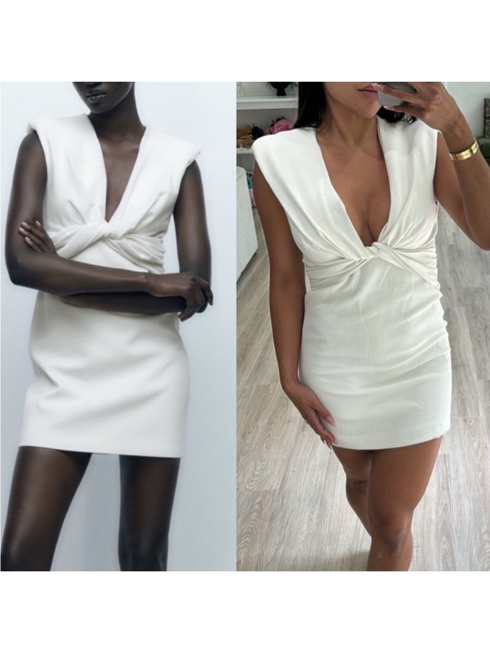 Zara Cream Knot-Front Mini Dress